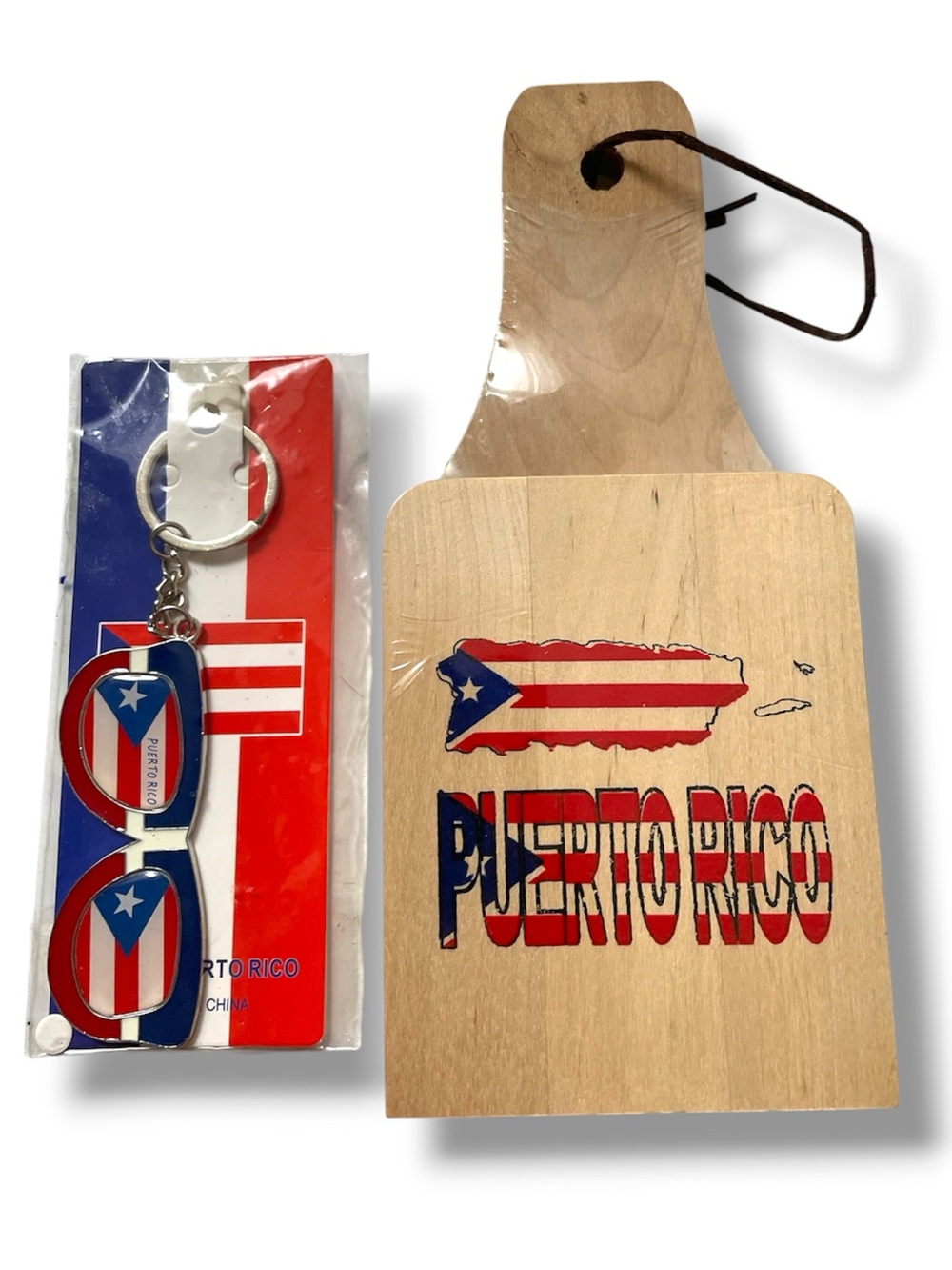 Puerto Rico Wooden Paddle Cutting Board with Flag Design